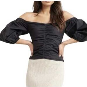 Modern Citizen Black Off-Shoulder Ruched Puff Sleeve Top